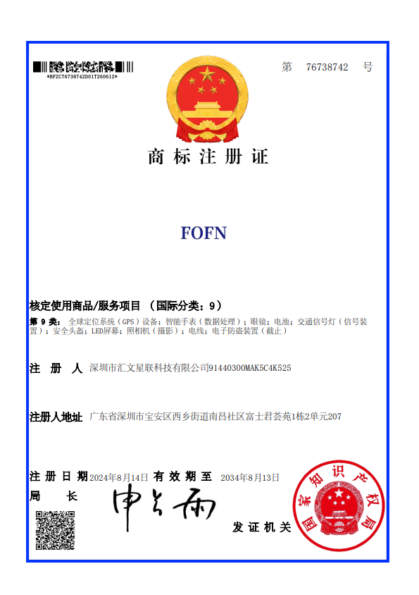 FOFN Trademark Certificate